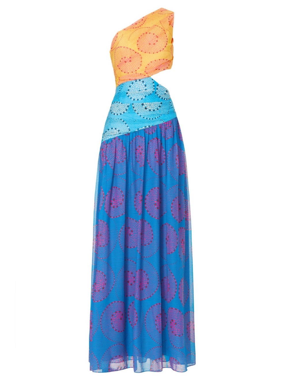 STAUD Ashlyn Maxi Dress Size 2 Blue Orange One Shoulder Cutout $450
